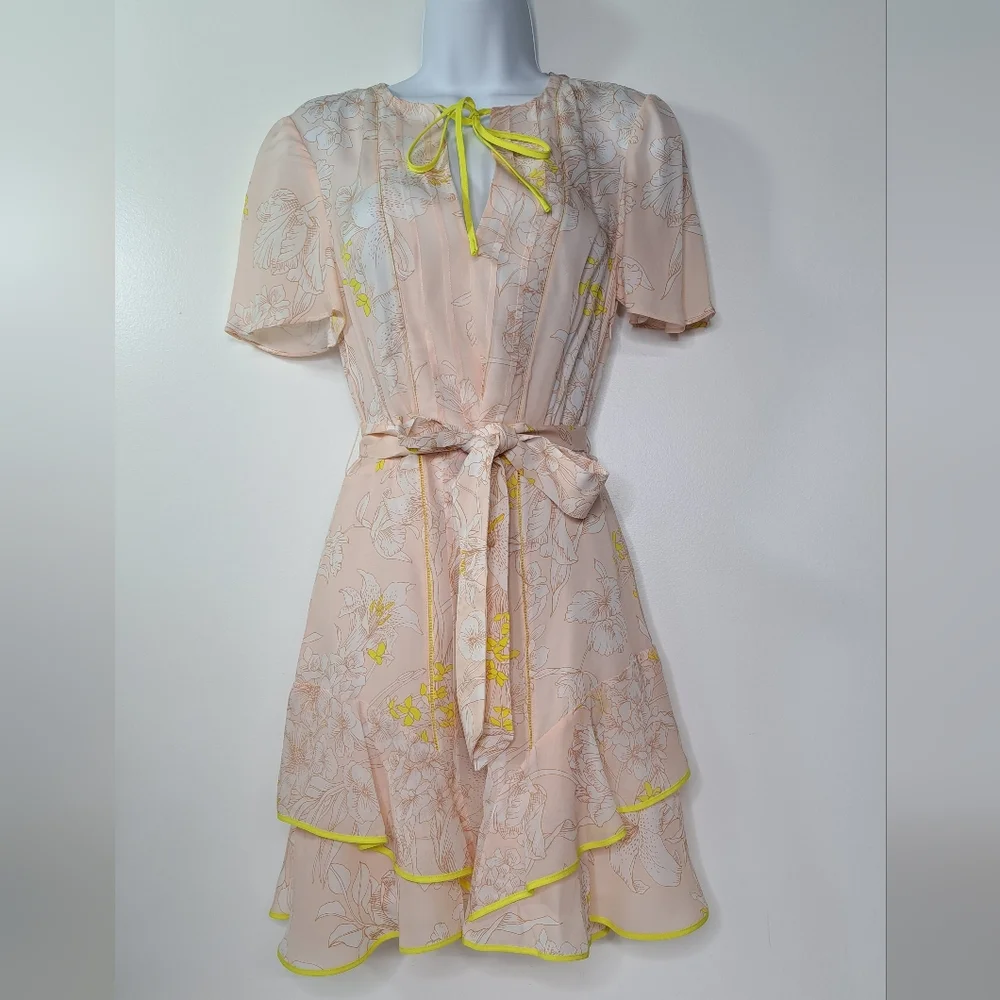 Reiss Carlotta Short Flutter Sleeve Dress in Blush Size US 4 - Picture 5 of 16